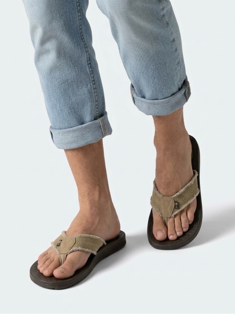 Margaritaville Men’s Dark Brown Footbed with Tan Frayed-Edge Flip Flops